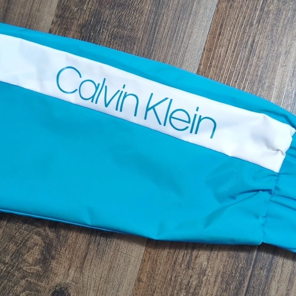 Calvin Klein Color Block Track Jacket, Spell Out, Hidden Hood, Vented Back, Med